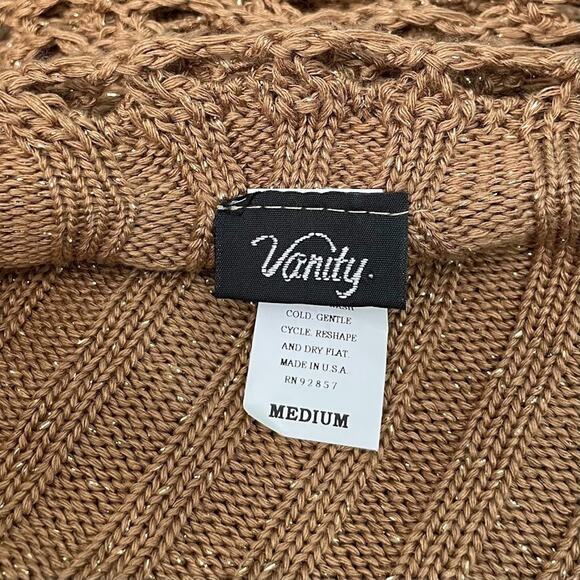 Vanity Size Medium Brown Gold Metallic Crochet Bolero Shrug Cardigan Boho Fairy - Picture 4 of 7